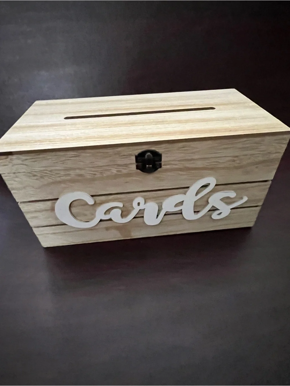 Natural Wood Card Box with White 'Cards' Script